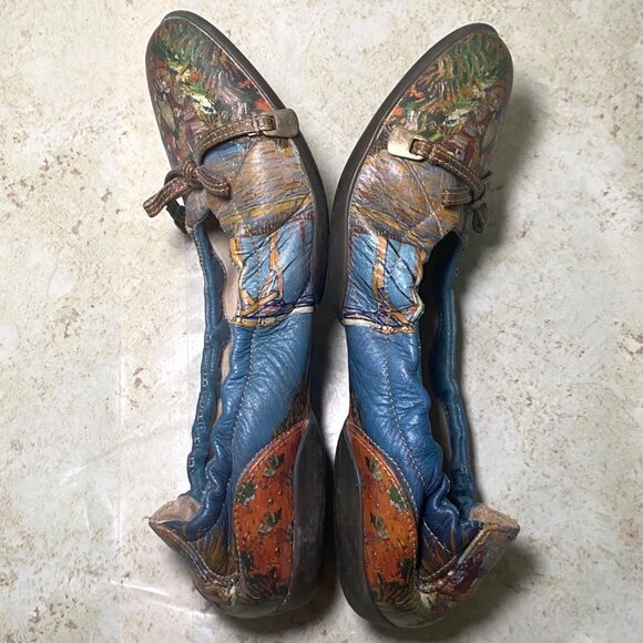 Leather Ballet Flats Artistic Scene Bow Detail Art To Wear Cottagecore Fairy - Picture 5 of 8